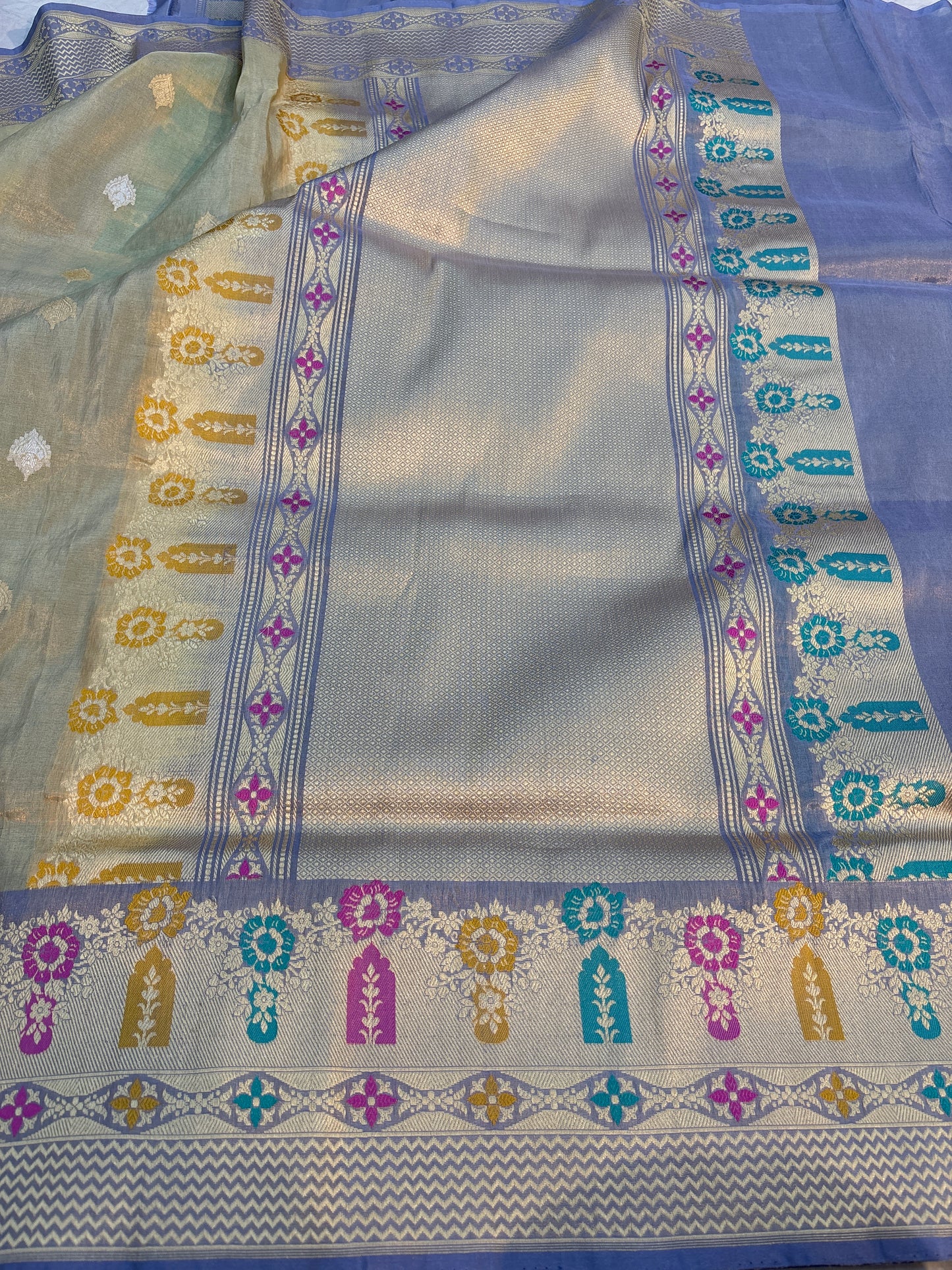 Light Lemon Pure Tissue Katan Meenakari Banarasi Handloom Saree