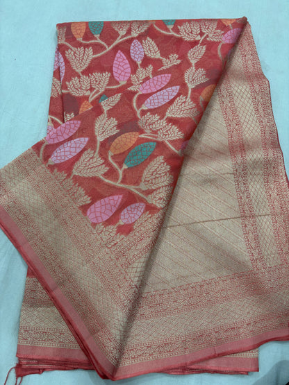 Pink Semi Khaddi Georgette Banaras Sari 
