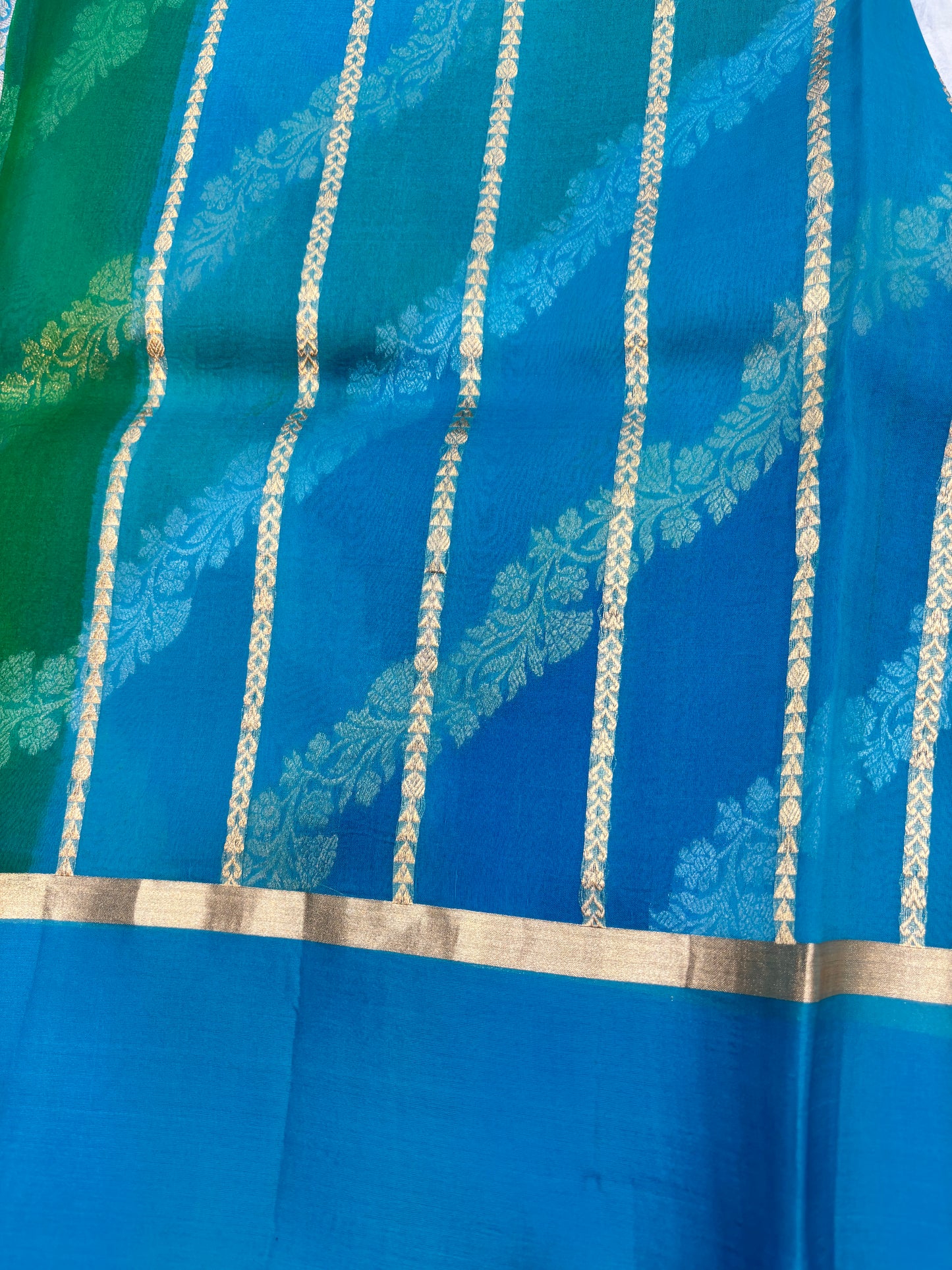 Blue Kora Katan Rungkaat Banarasi Handloom Saree