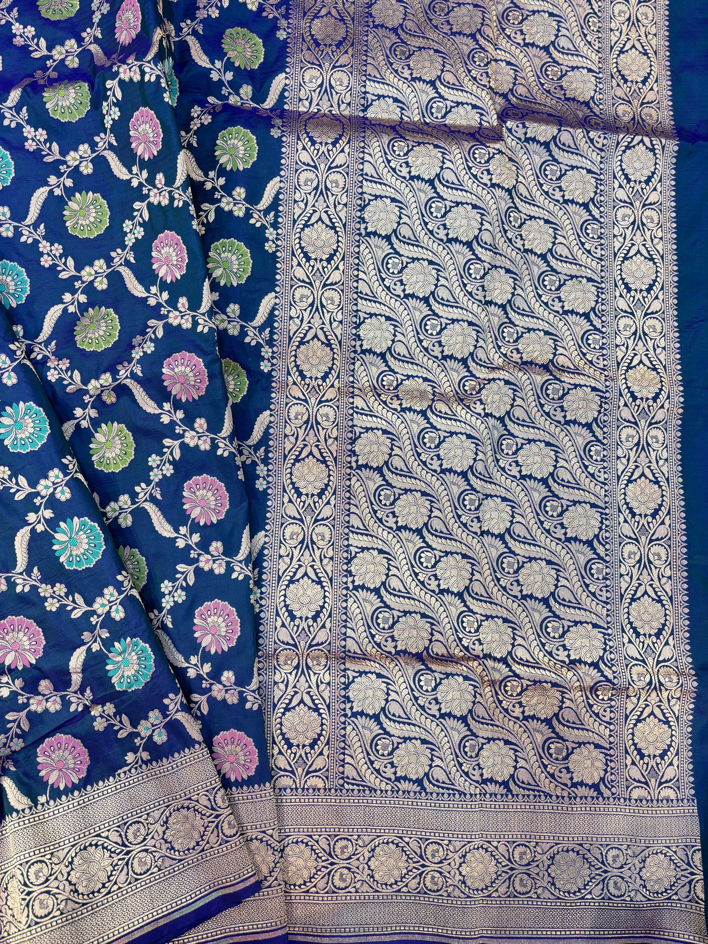 Blue pure Katan Jangla Meenakari Banaras Handloom Saree