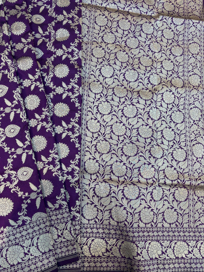 Violets Pure Katan Banarasi Handloom Saree