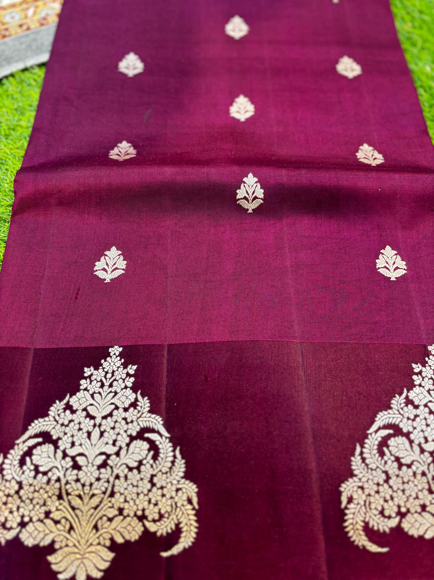 Wine Pure Raw Mango Banarasi Handloom saree