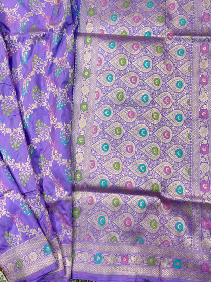 Lavender Pure Katan Meenakari Banarasi Handloom Saree