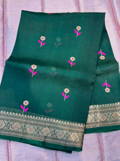 Rama Green Kora Meena kora Antique Zari Banarasi Handloom Saree