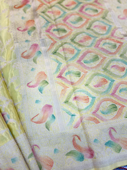 Lemon Yellow Banarasi Handloom Saree