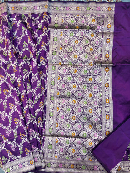 VioletPure Katan Banarasi Handloom Saree
