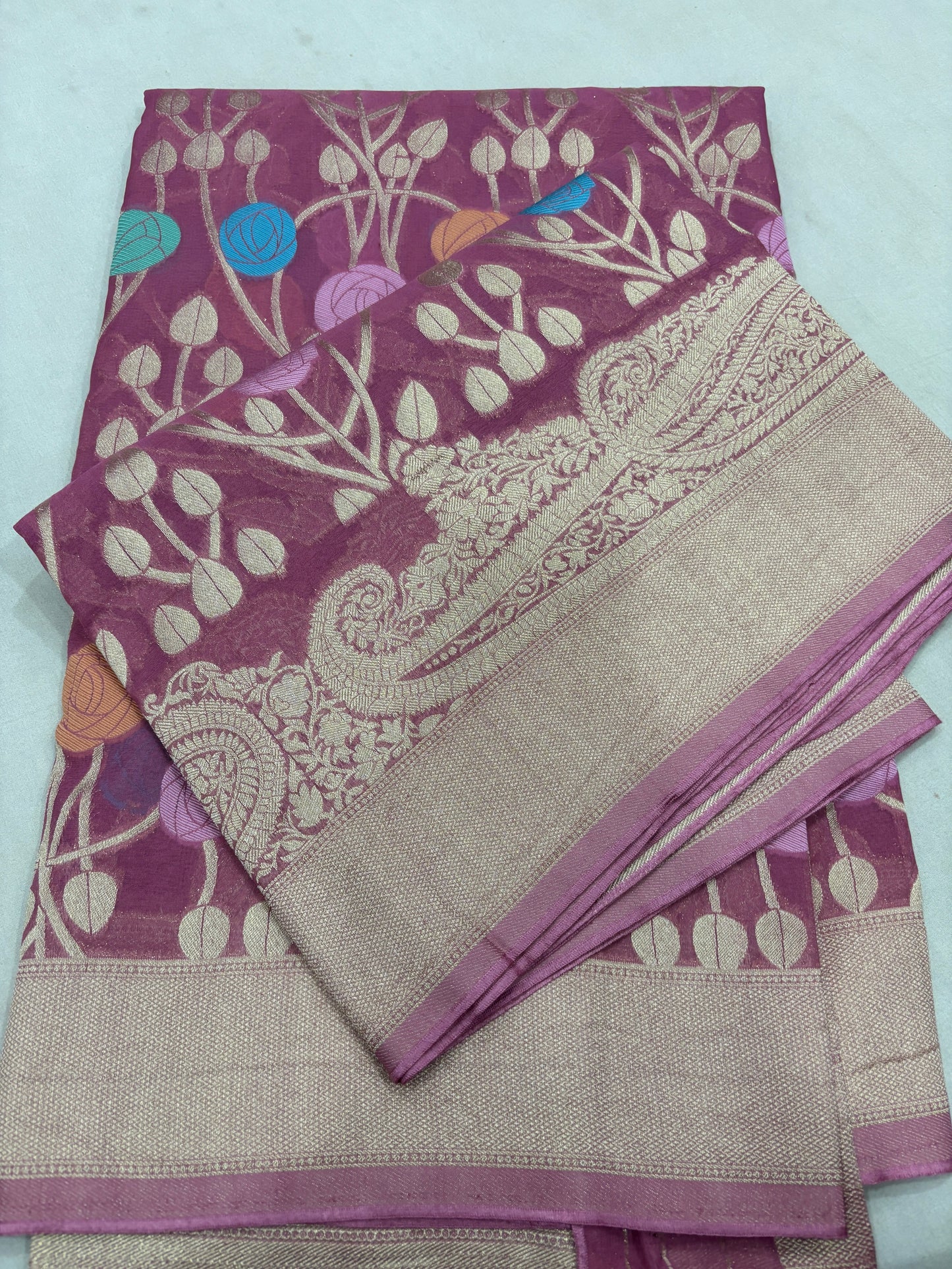Onion Pink Semi Khaddi Georgette Banarasi Handloom Saree 