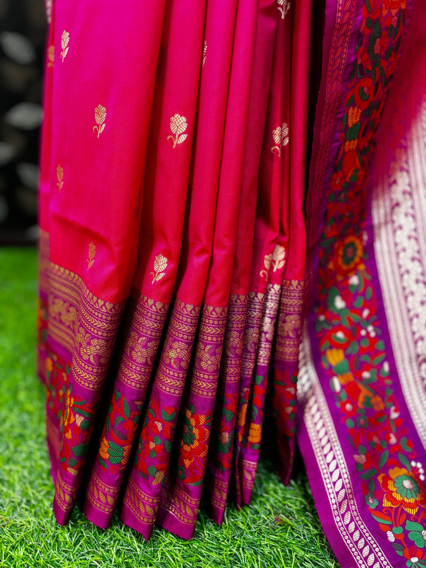 Pink with Pathani Semi Silk Banarasi Saree