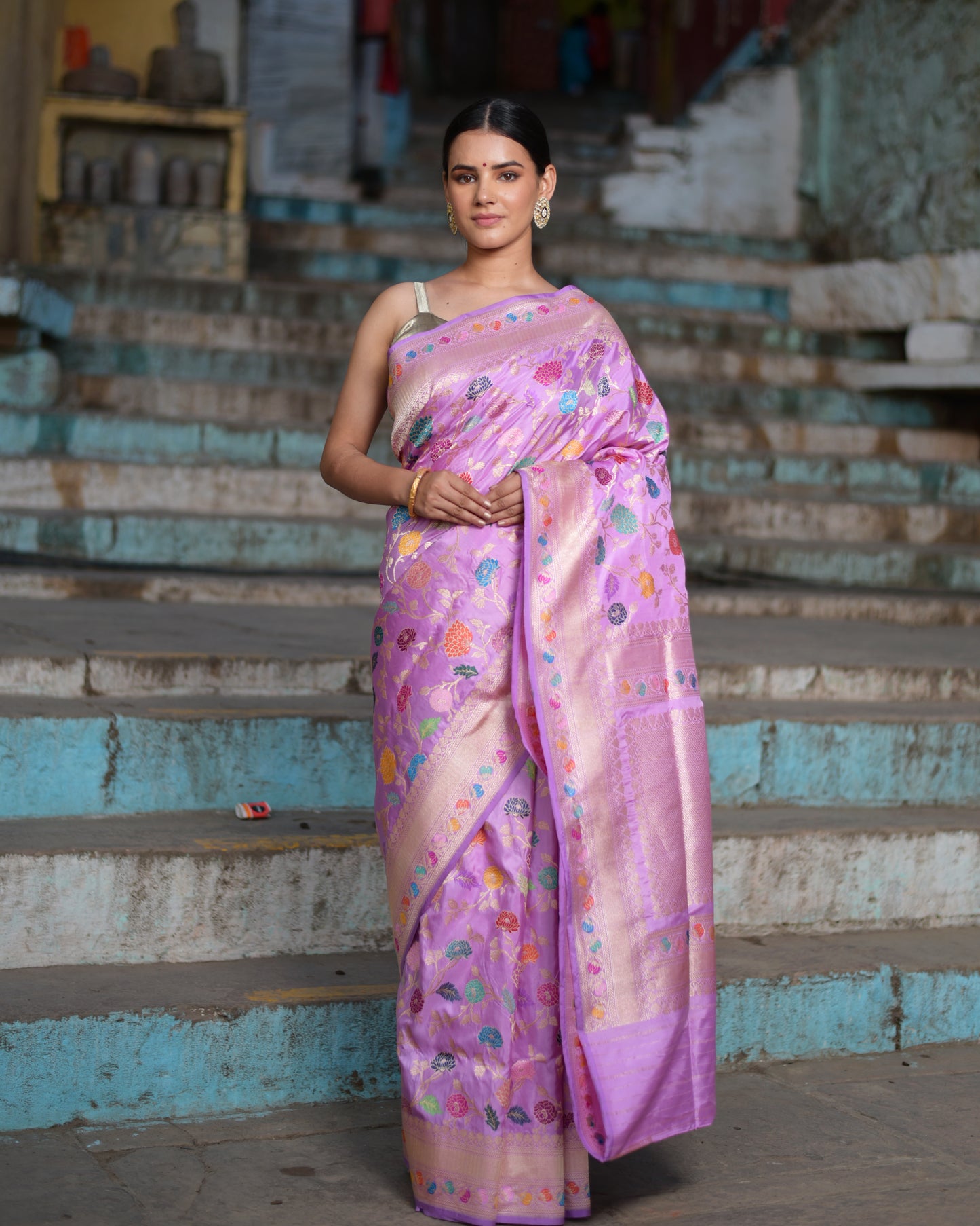 Baby Pink Ektara Katan Kadhiyal Jangla Banaras Handloom Saree