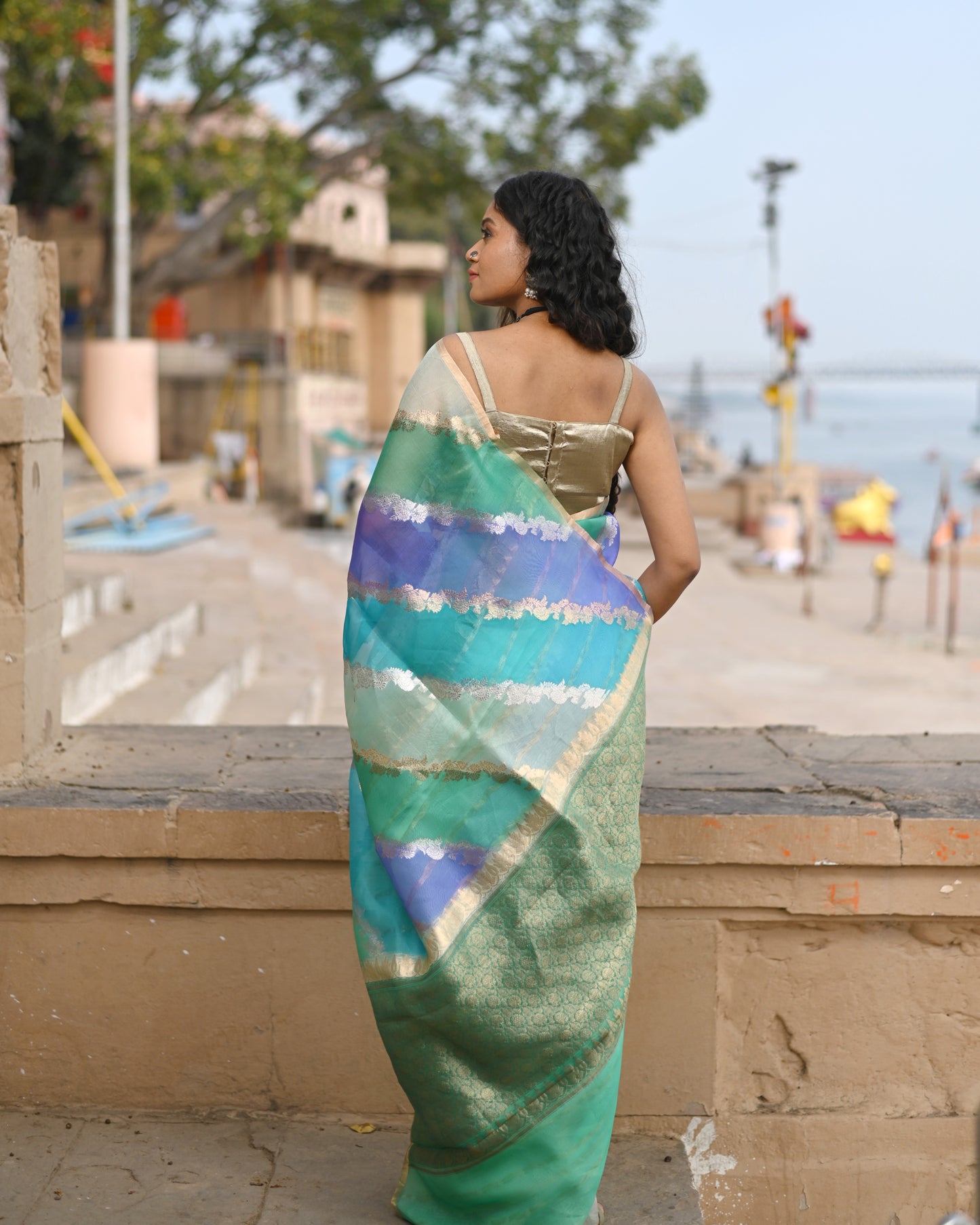 Sea Green Pure Kora Tissue Rungkaat Banaras Handloom Saree