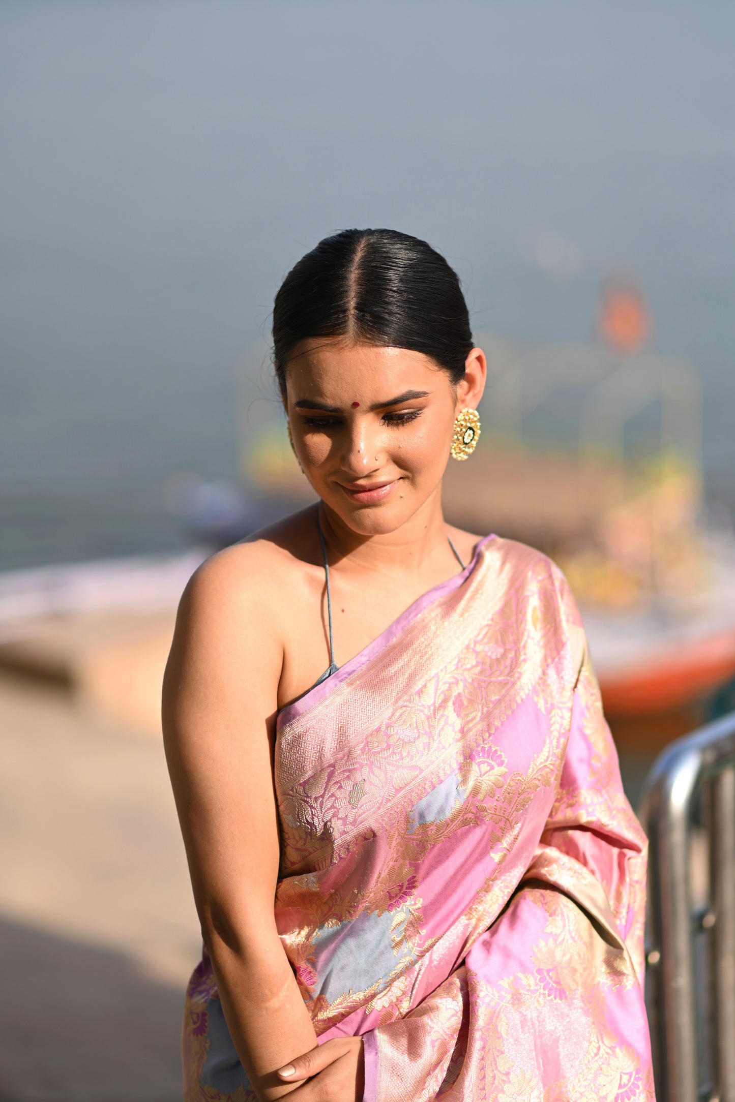 Baby Pink Rungkaat Pure Katan Kadhiyal Banaras Handloom Saree