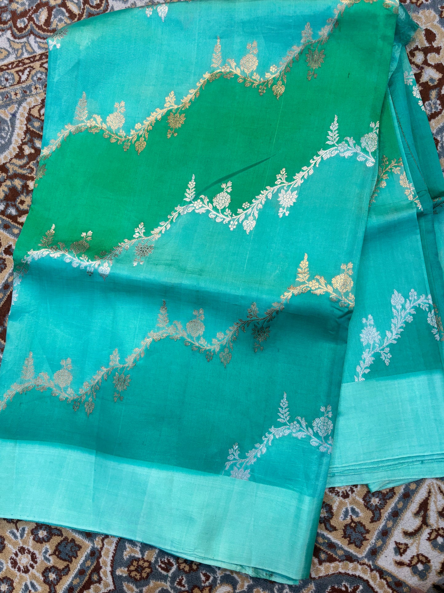 Sky Blue Pure Raw Mango Rungkaat Banarasi Handloom Saree