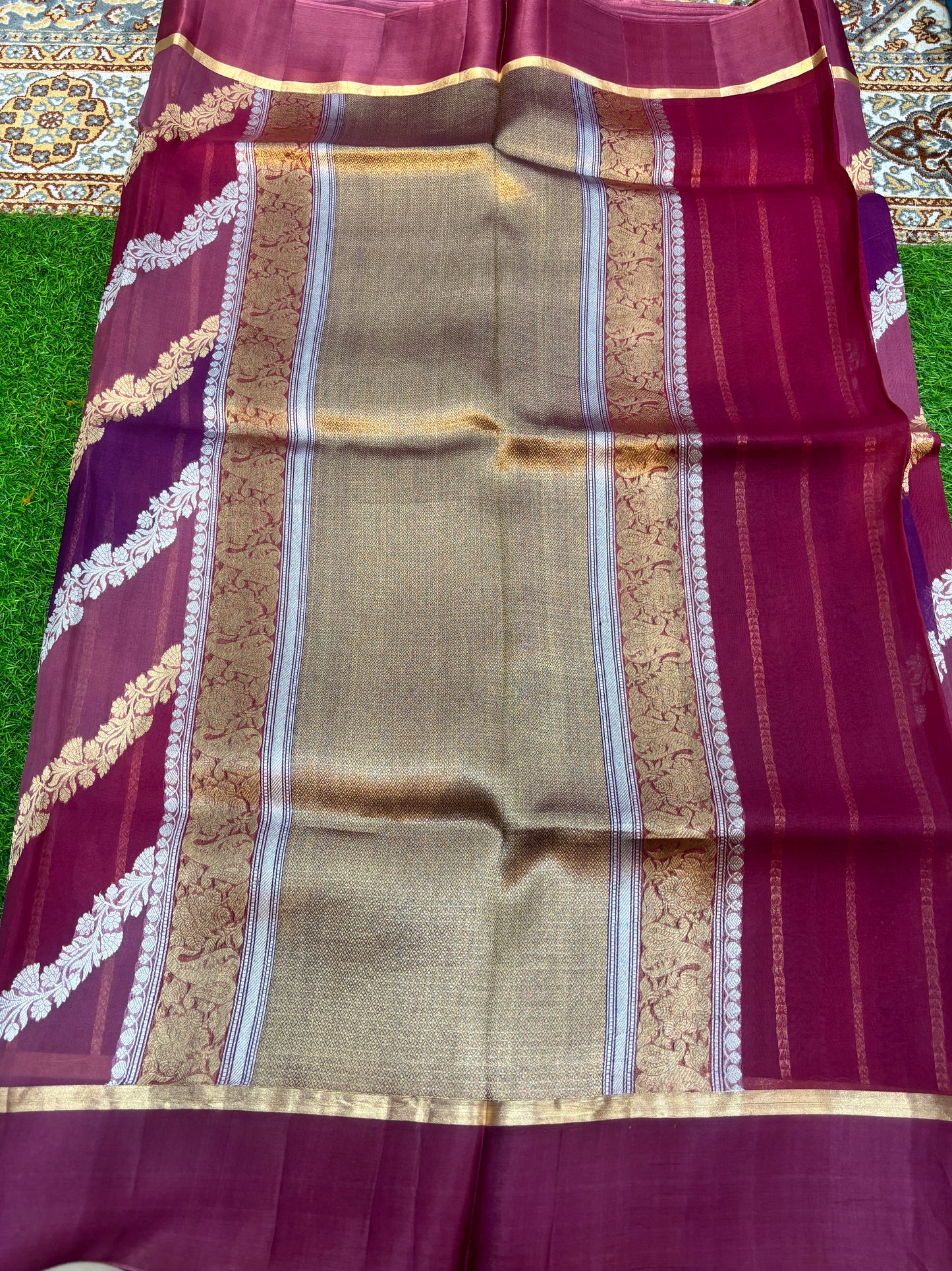 Dark Onion Pink Kora Katan Rungkaat Banarasi Handloom Saree