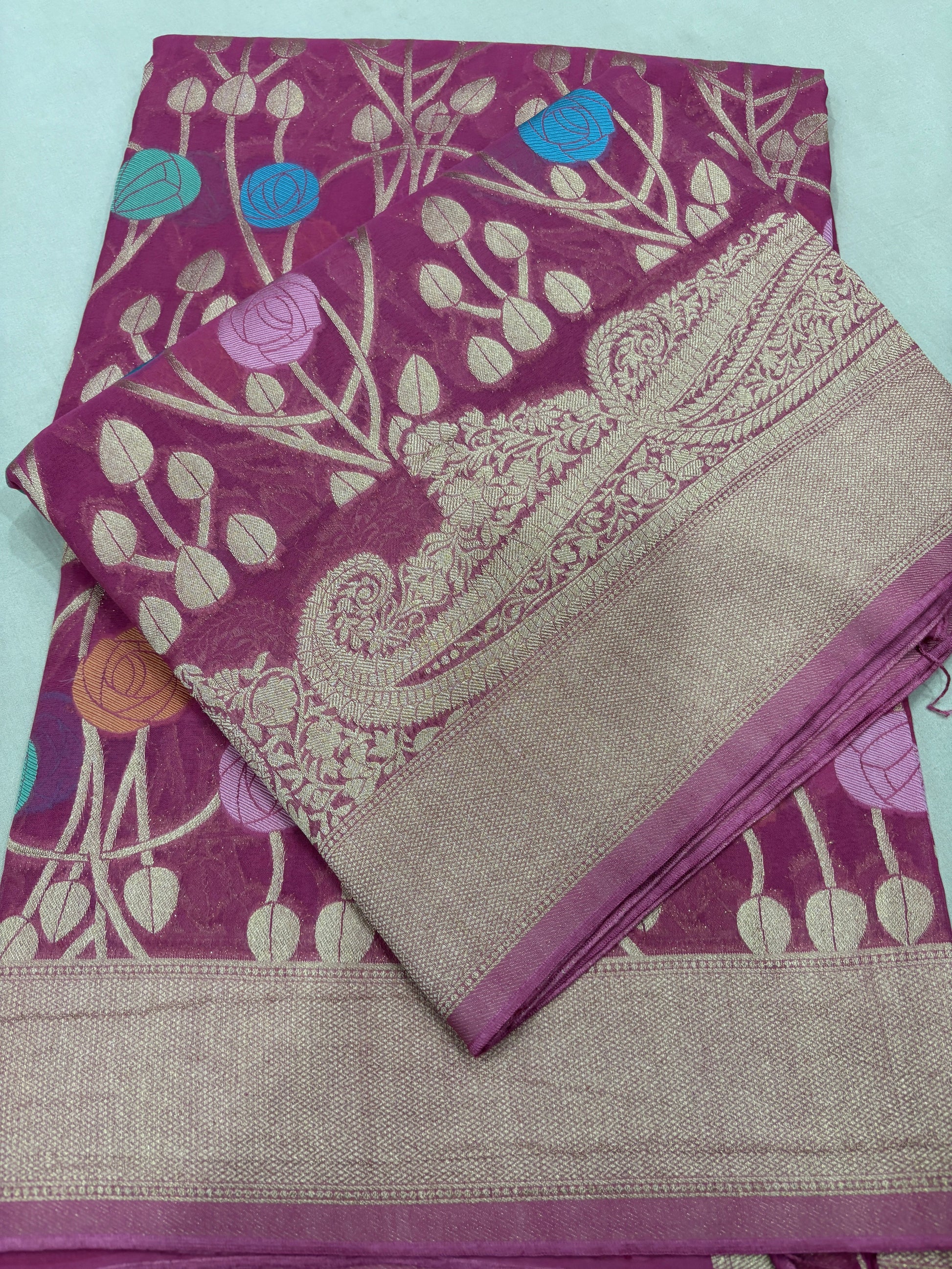 Light Levander Semi Khaddi Georgette Banaras Sari 