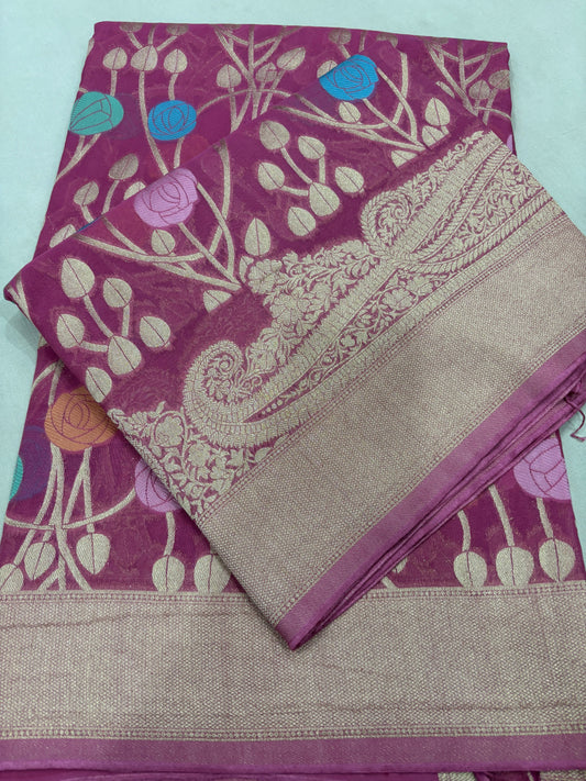 Light Levander Semi Khaddi Georgette Banaras Sari 