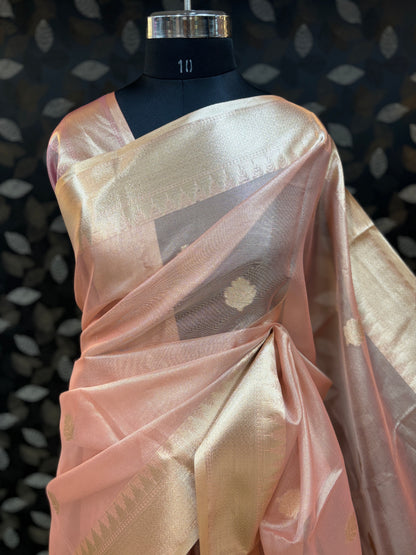 Rose Gold Semi Tissue Banarasi Saree