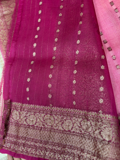 White with Pink Border Pure Kora Antique Zari Banarasi Handloom Saree