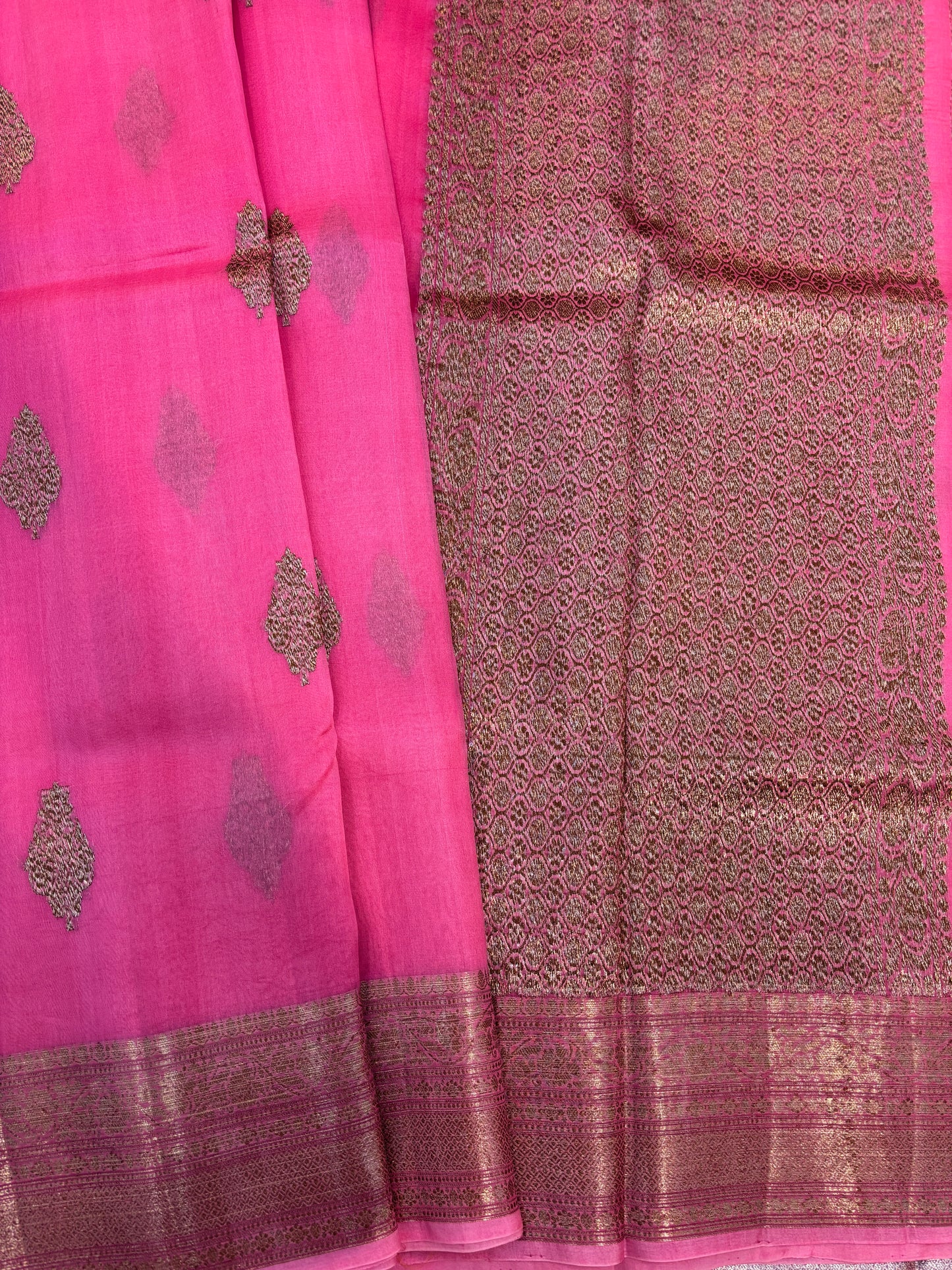 Pink Pure Kora Antique Zari Banaras Handloom Saree