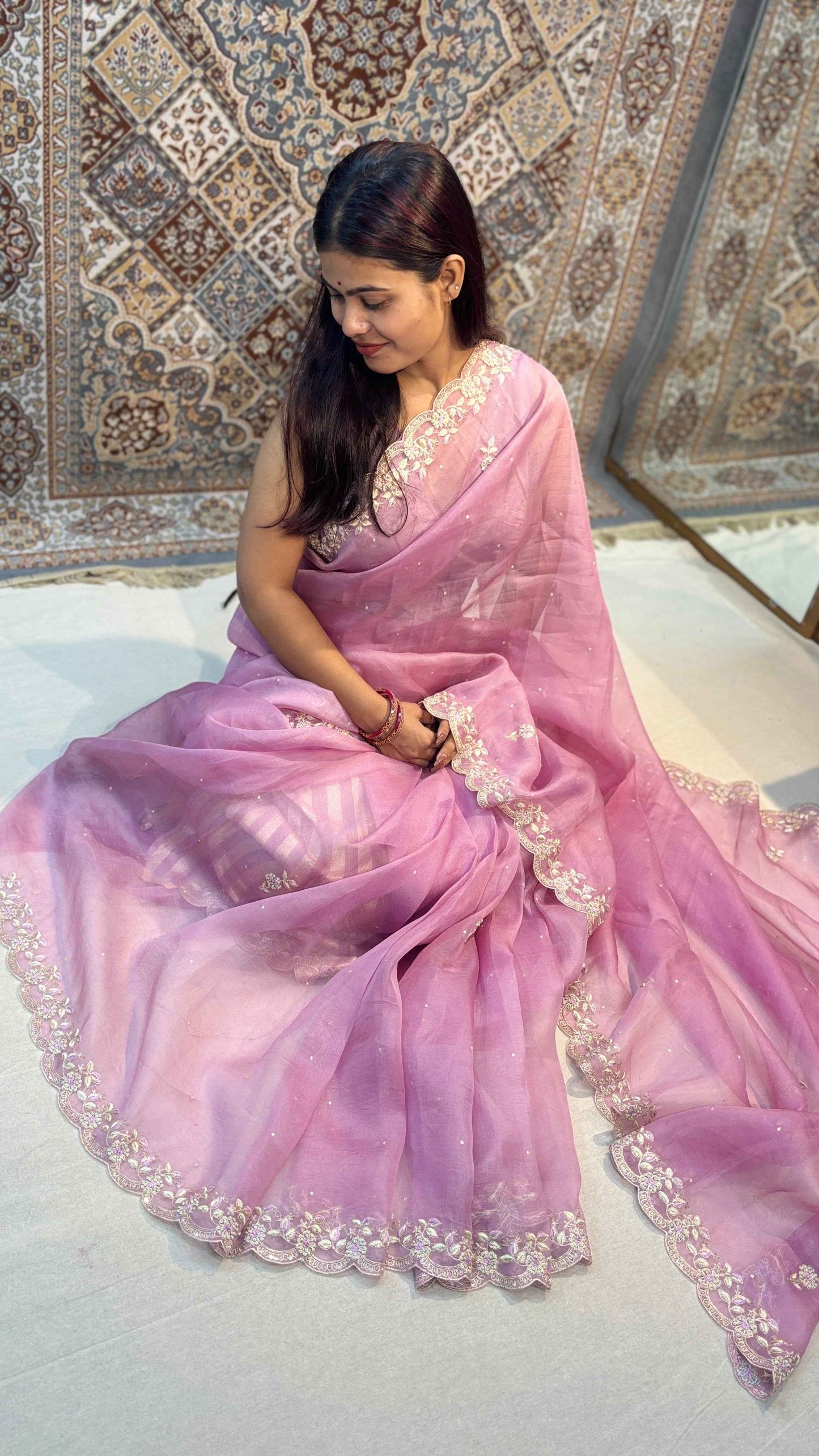 Pink-Pure kora With Zardoji Work Banarasi Hands Saree