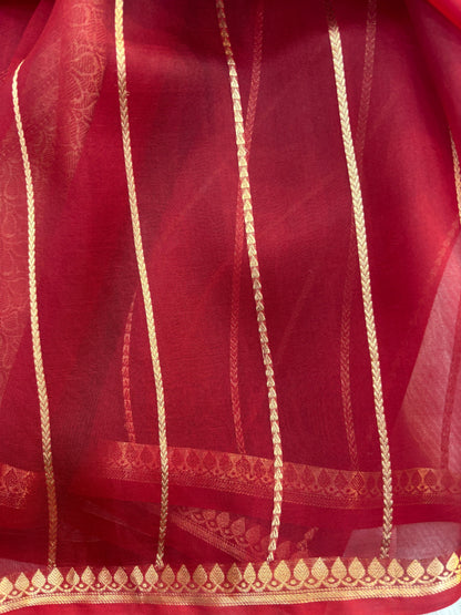 Red Pure Kora Antique Zari Banarasi Handloom Saree 