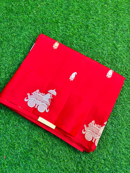 Red Pure Raw Mango Banarasi Hanloom Saree