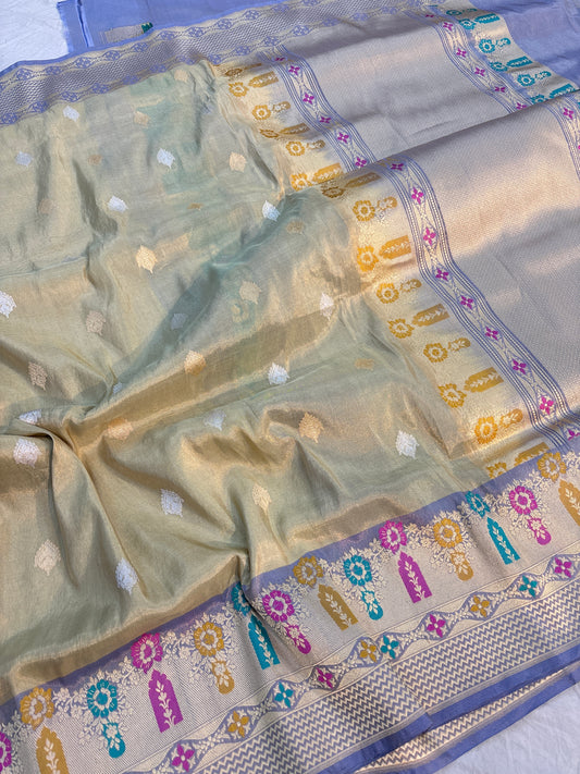 Light Lemon Pure Tissue Katan Meenakari Banarasi Handloom Saree