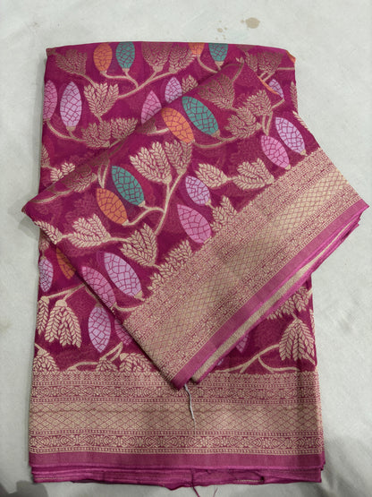 Pink Semi Khaddi Georgette Banaras Sari 