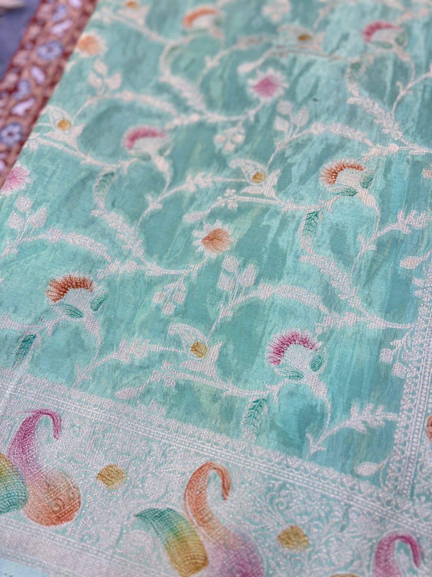 Dark Powder Blue Desiner Banarasi Saree