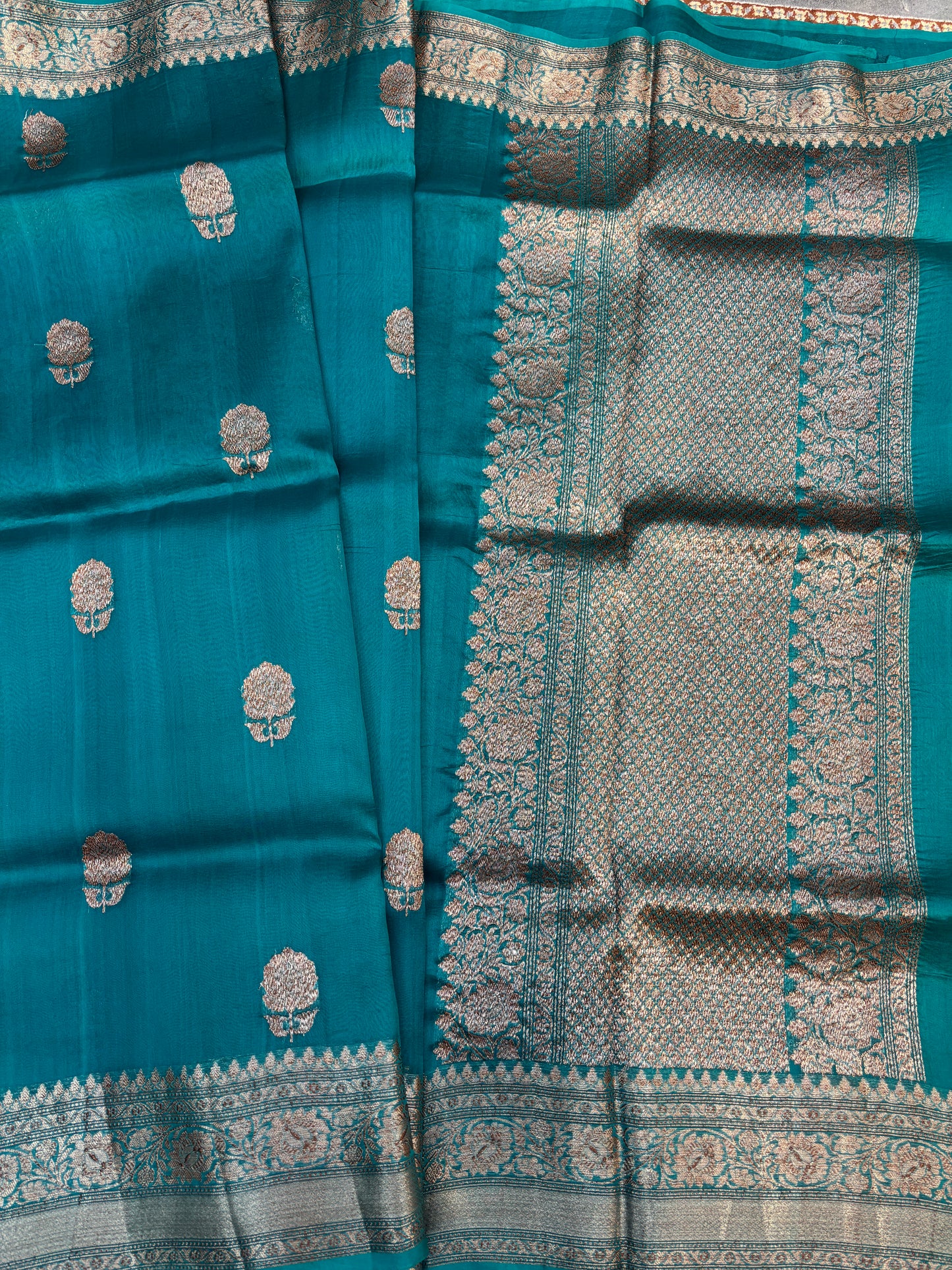 Sky Blue Pure Kora Antique Zari Banarasi Handloom Saree