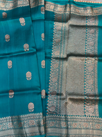 Sky Blue Pure Kora Antique Zari Banarasi Handloom Saree