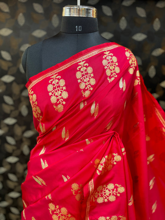 Red with Designer Border Mashru Semi Silk Banarasi Saree