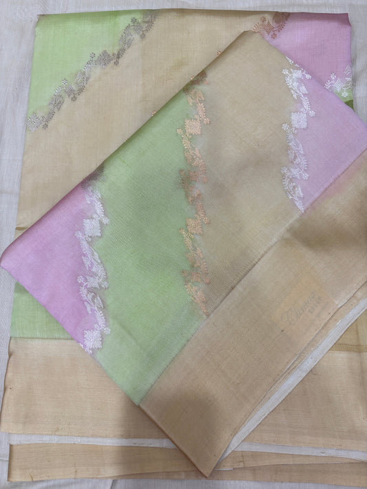 Pure Kora Rungkaat Banarasi Handloom Saree 