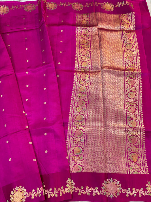 Pink Pure Katan Light Weight Banarasi Handloom Saree
