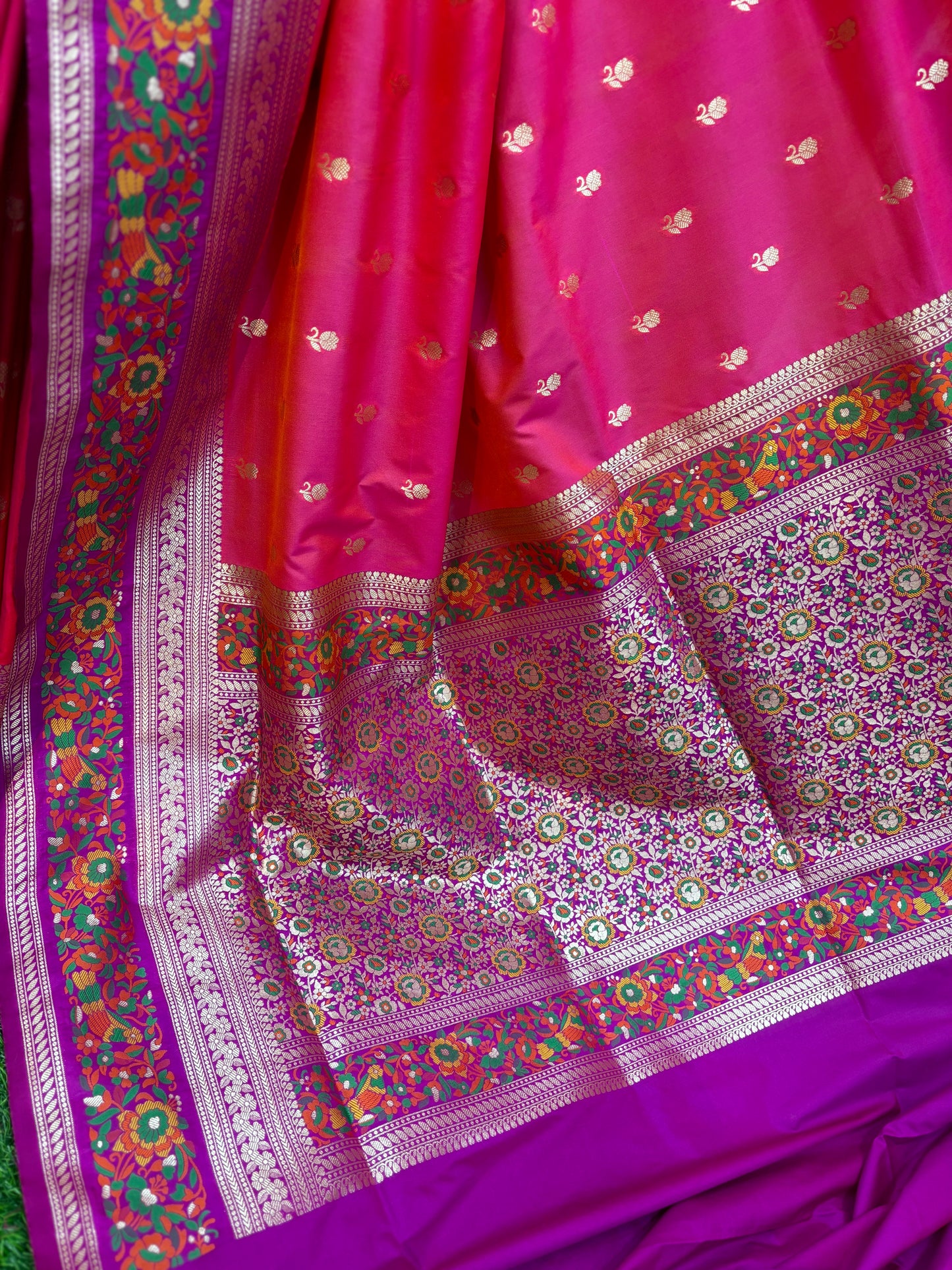 Pink with Pathani Semi Silk Banarasi Saree