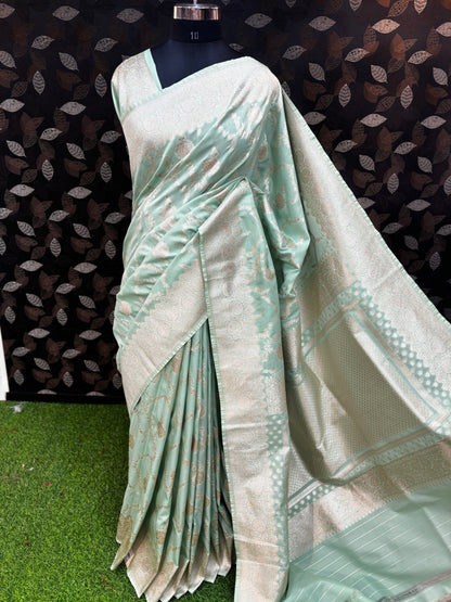 Pista Green Semi Silk Banarasi Saree - Rungkaat