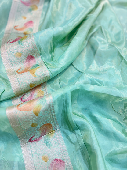 Dark Powder Blue Desiner Banarasi Saree