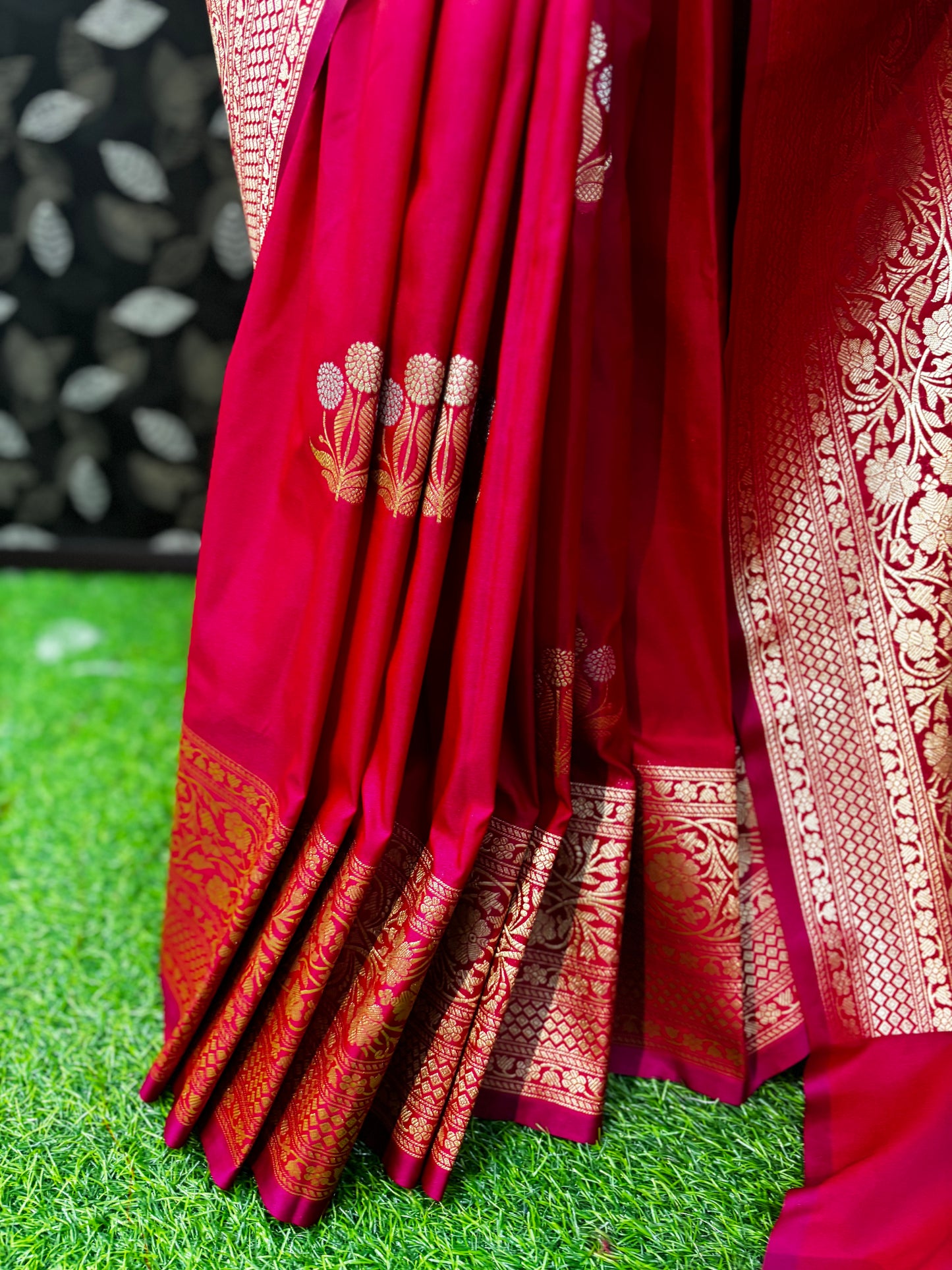 Red Semi katan Silk designer Banarasi Handloom Saree