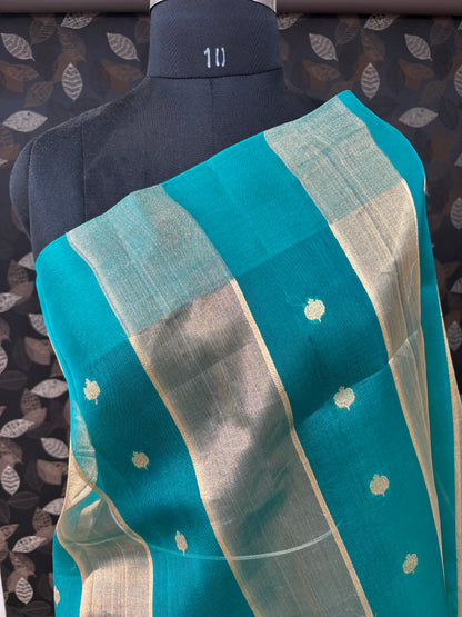 Orange Mustard Pure Kora Tissue Banarasi Handloom Saree