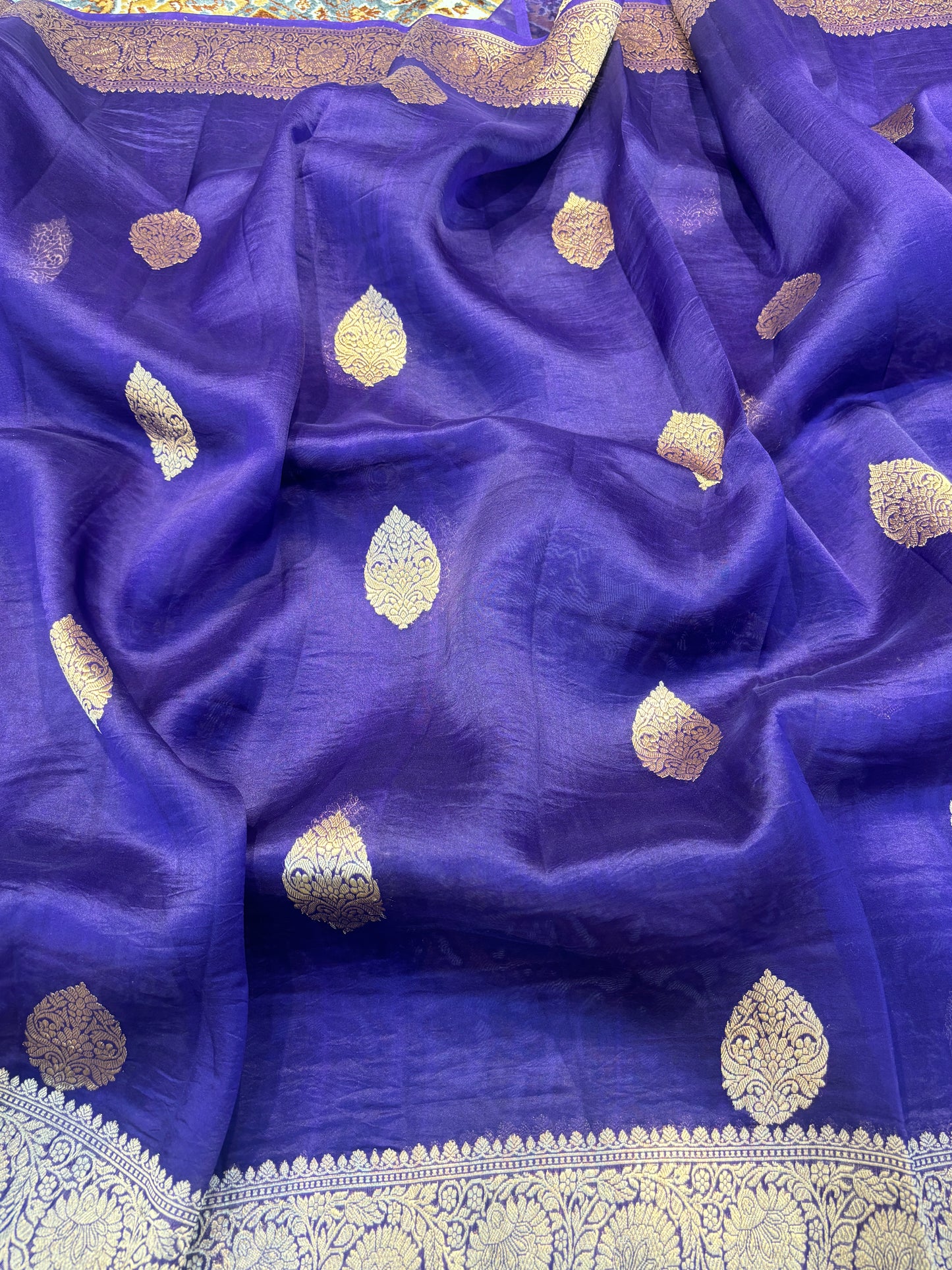 Blue Pure Kora Kadhiyal Banaras Handloom Saree