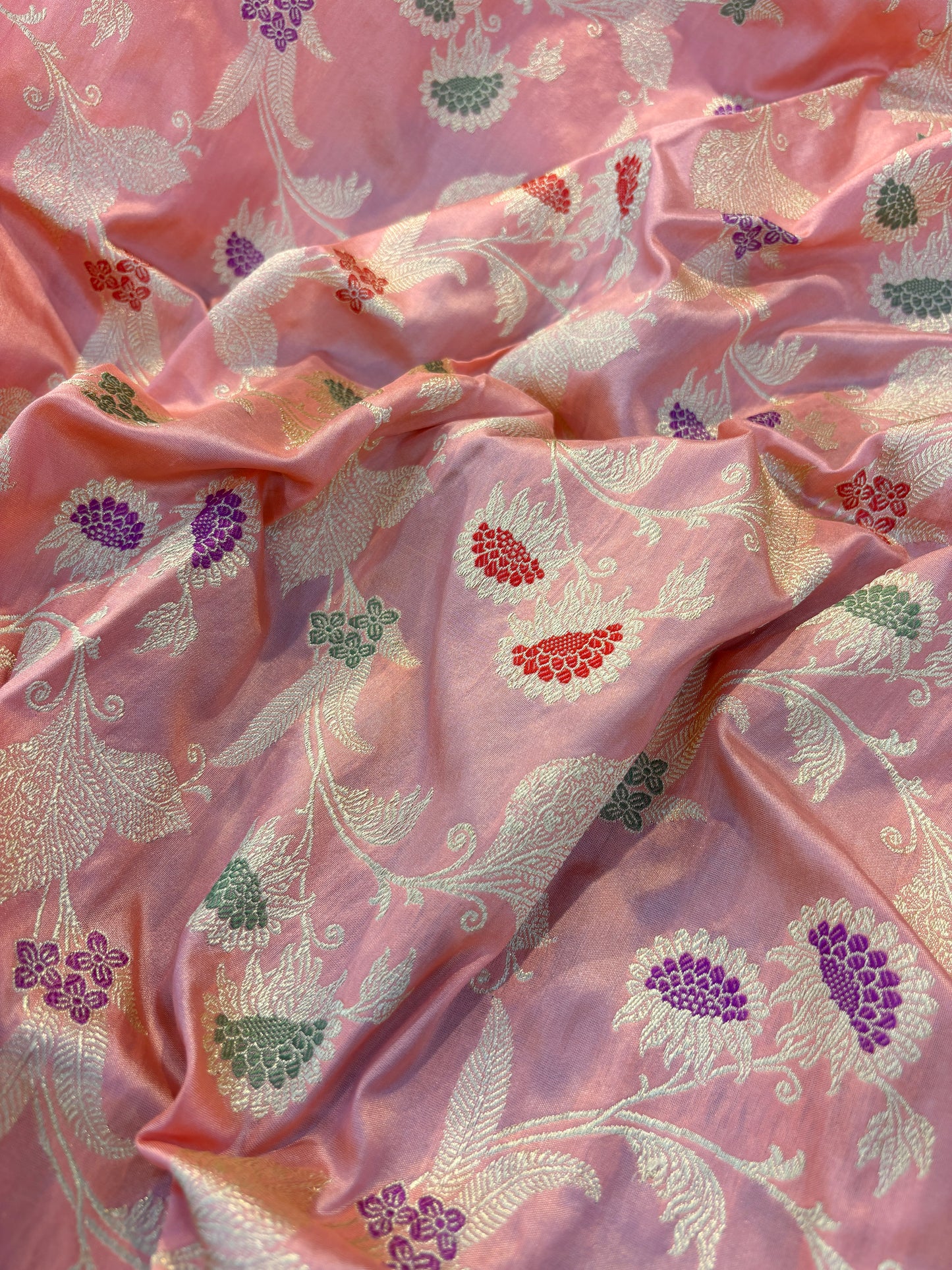 Pink Pure katan Jangla Banarasi Handloom Saree