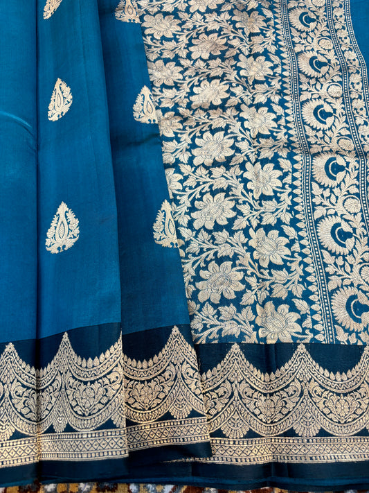 Blue Pure Raw Mango Banarasi Handloom Saree