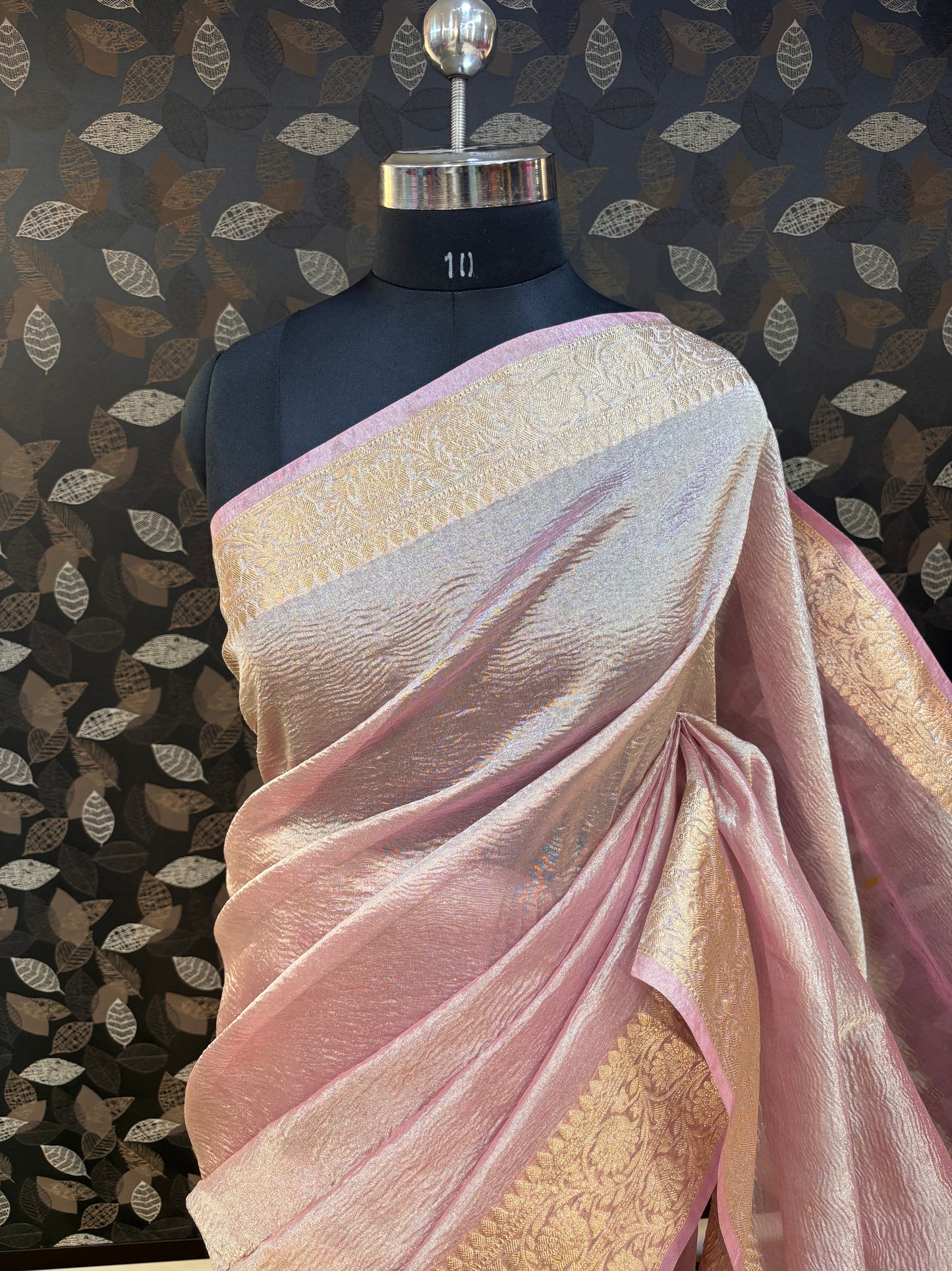 Light Pink Pure Crush Tissue Banarasi Handloom saree