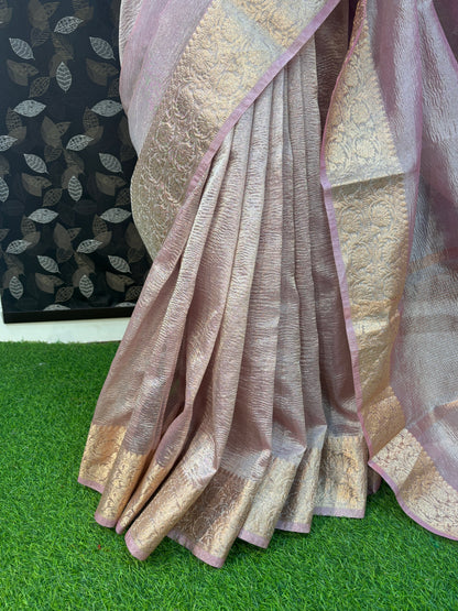 Light Pink Pure Crush Tissue Banarasi Handloom saree