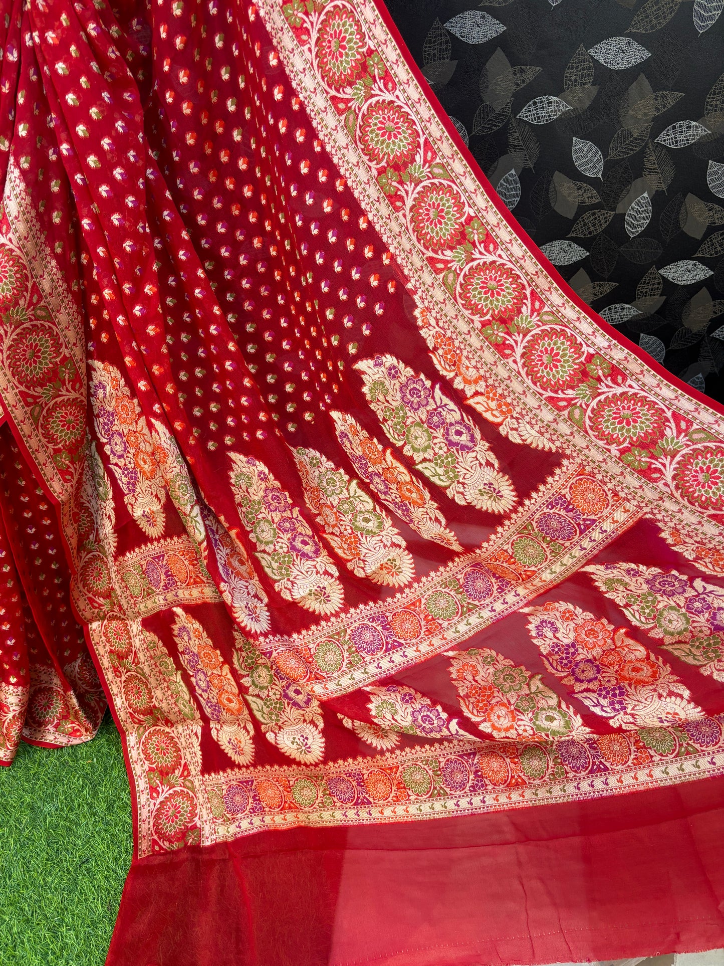 Red Pure Chiffon Banarasi Handloom Saree