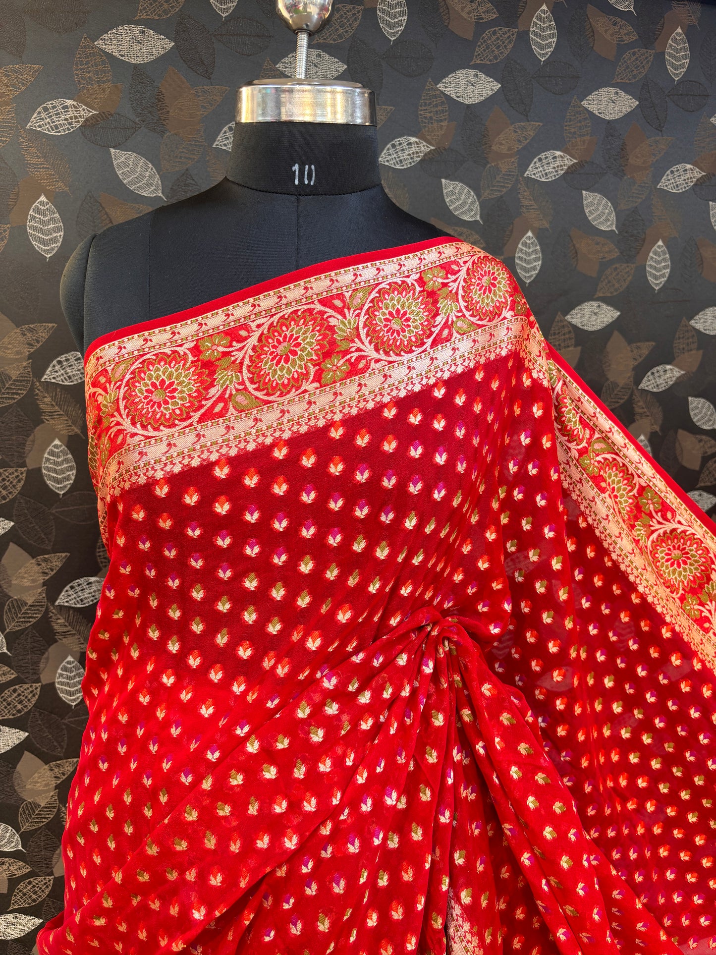 Red Pure Chiffon Banarasi Handloom Saree