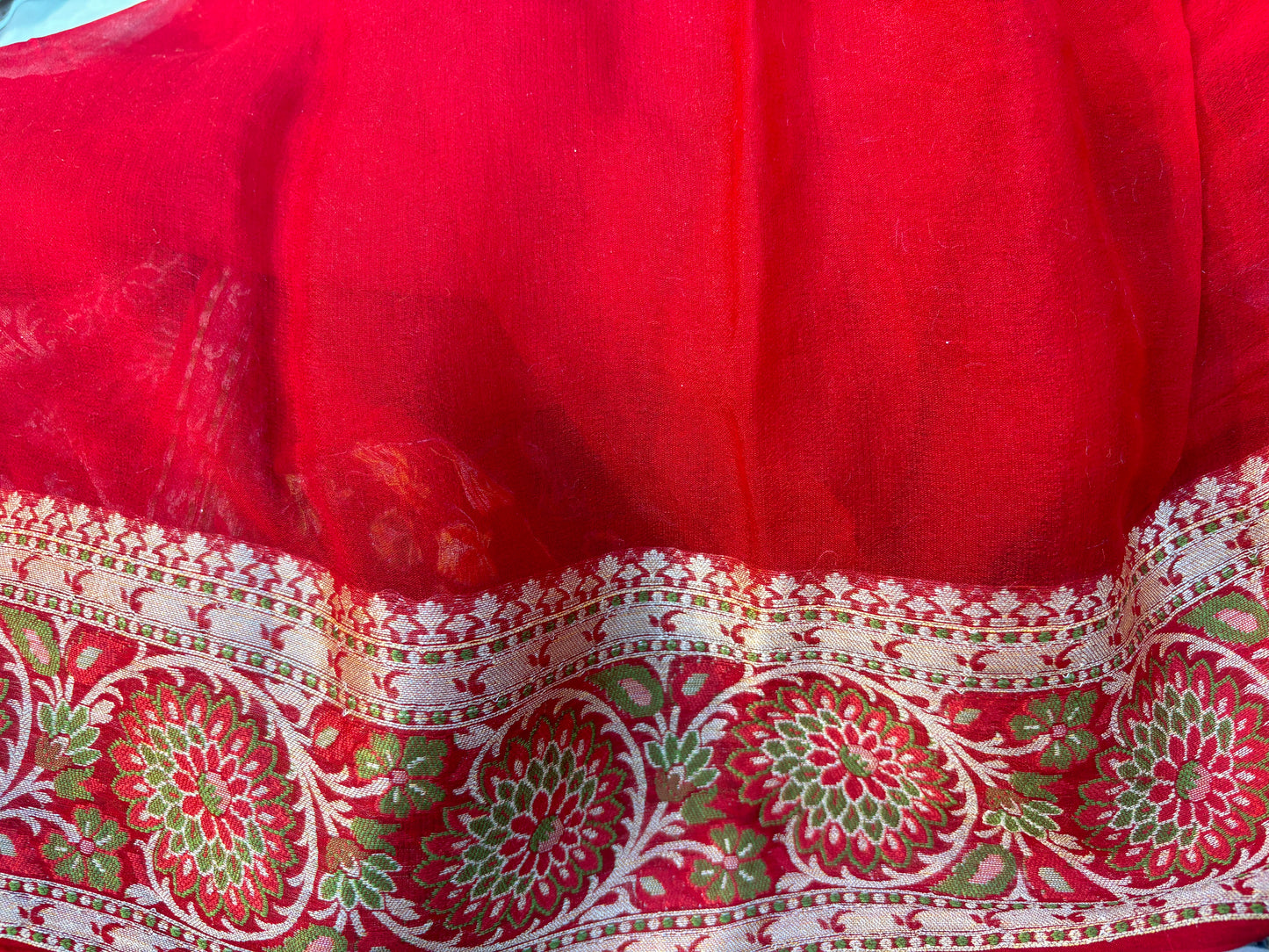 Red Pure Chiffon Banarasi Handloom Saree