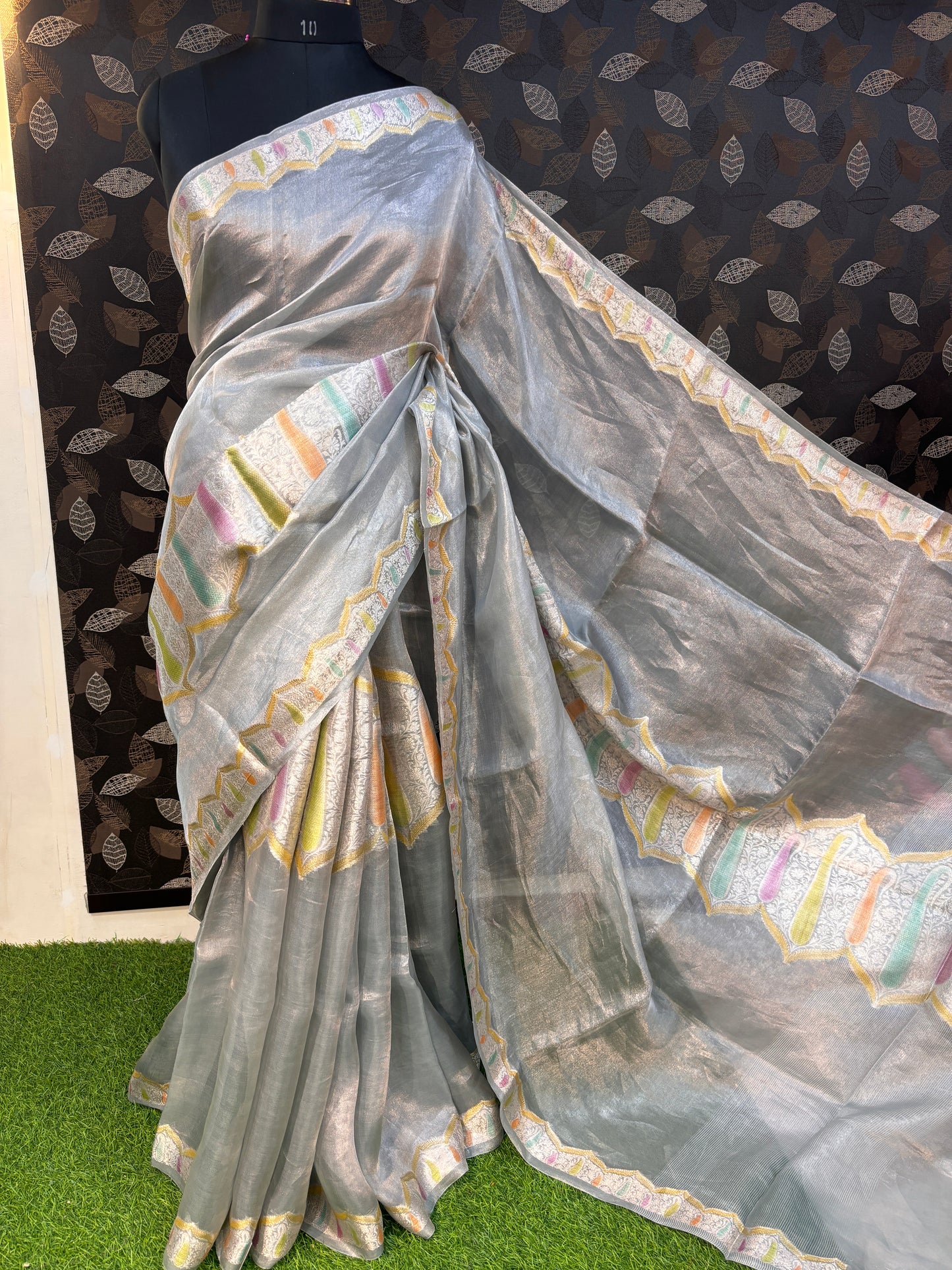 Gray Pure kora Tissue Rungkaat Banarasi Handloom Saree