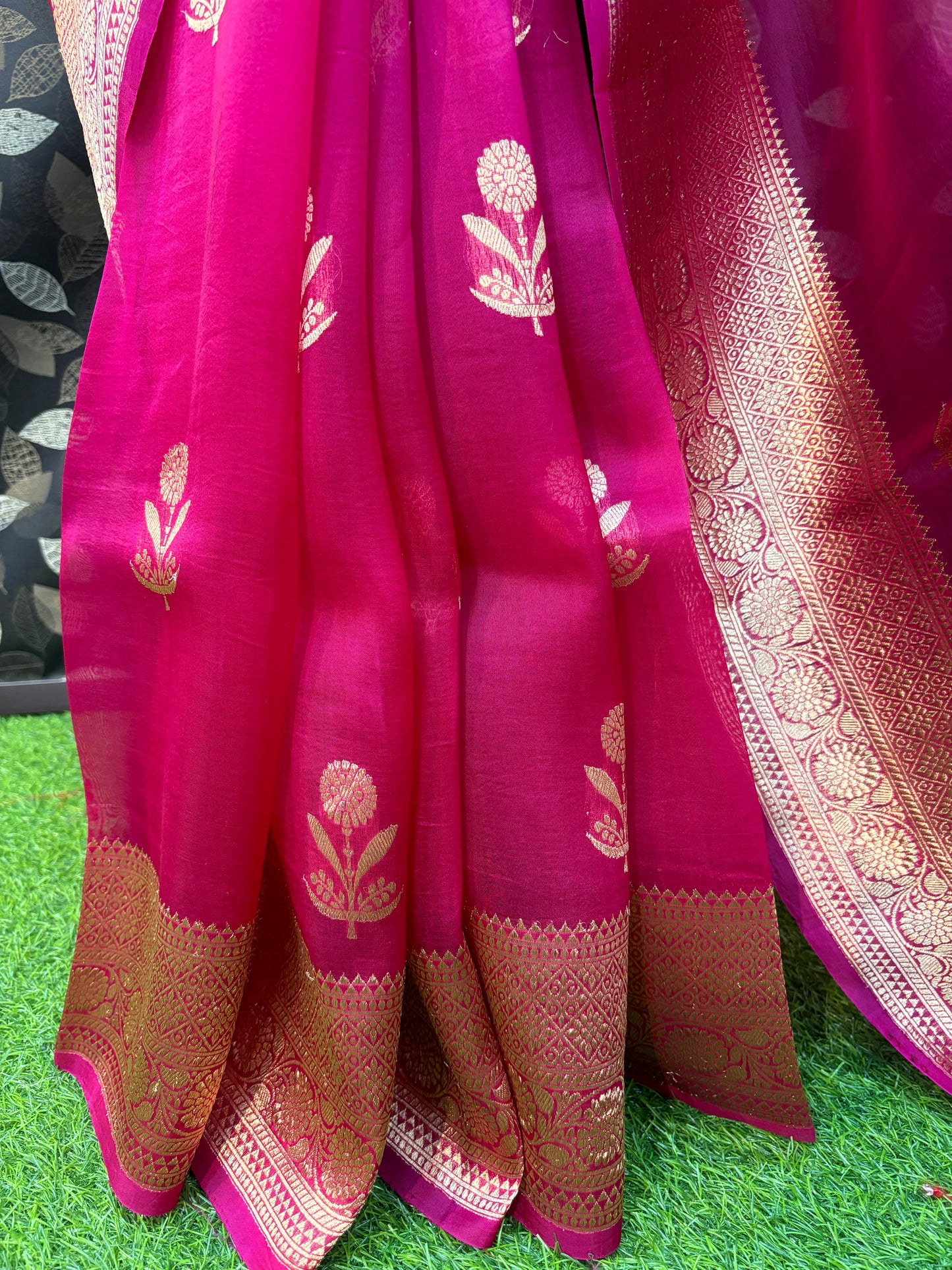 Rani Pink Pure Kora Katan Banarasi Handloom Saree