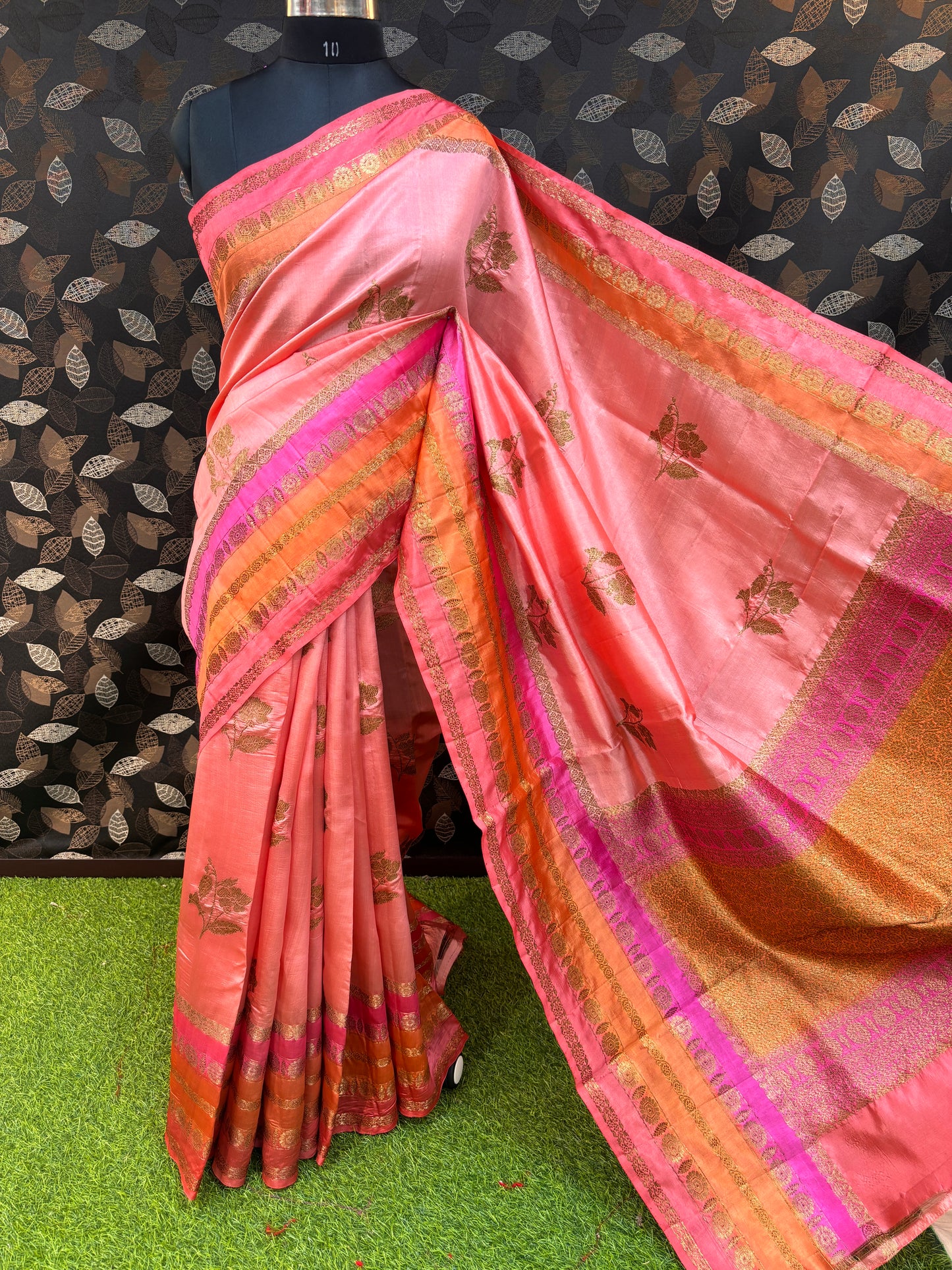 Pink Peach Pure Raw Mango Rungkaat Banarasi Handloom Sareee