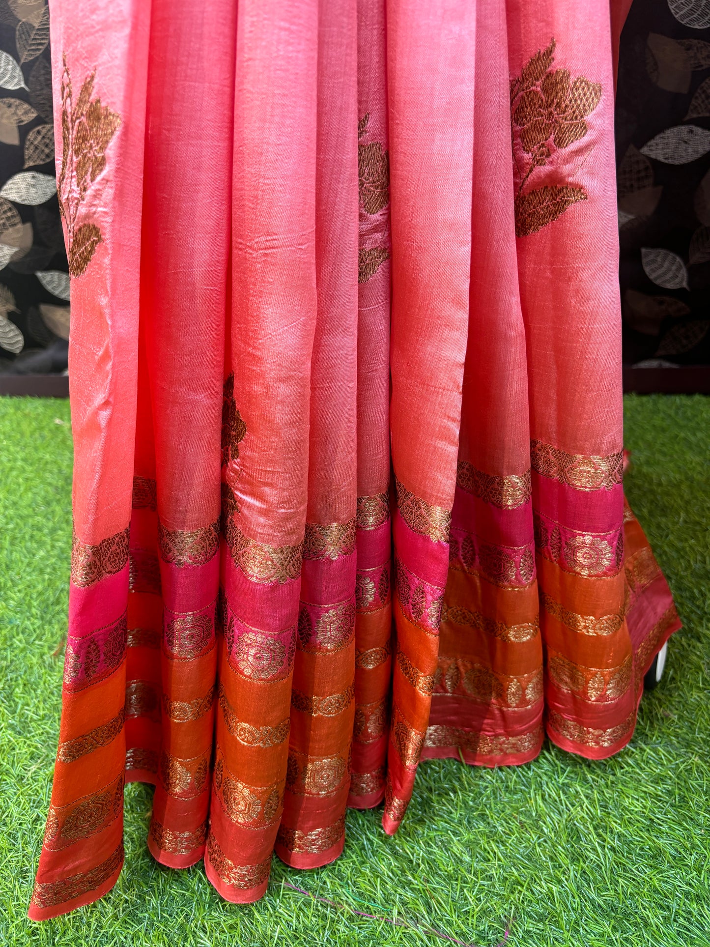 Pink Peach Pure Raw Mango Rungkaat Banarasi Handloom Sareee